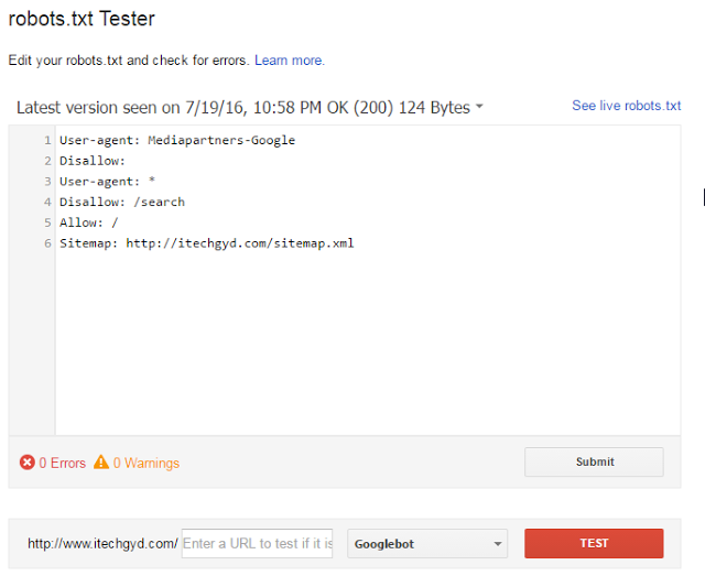 Robots.txt Tester in Search Console